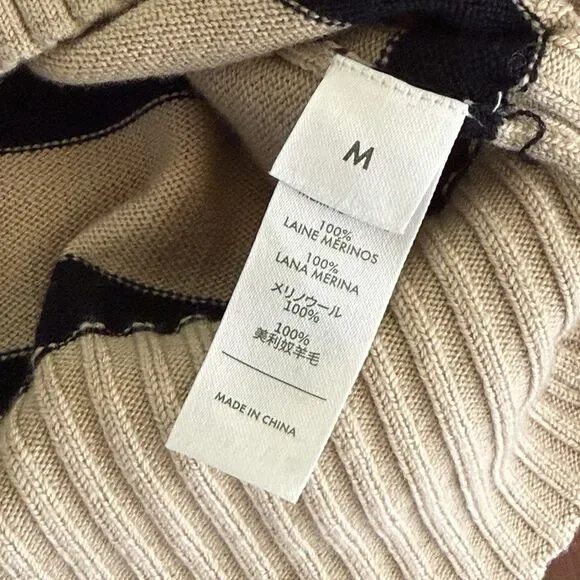 Lilysilk The Gilly Striped Tan Sweater 100% Merino Wool Pullover Preppy Luxe M - Picture 5 of 7